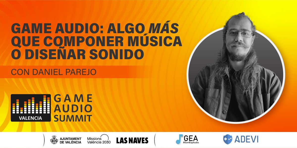 Llegamos a la última ponencia! 🔊 Es el turno de Daniel Parejo @parejomusic, Daniel nos hará un repaso de todas las tareas, retos y responsabilidades a las que se ha enfrentado durante su experiencia profesional. #GameAudioSummit

#gamedev #gameaudio #gamemusic #sounddesign