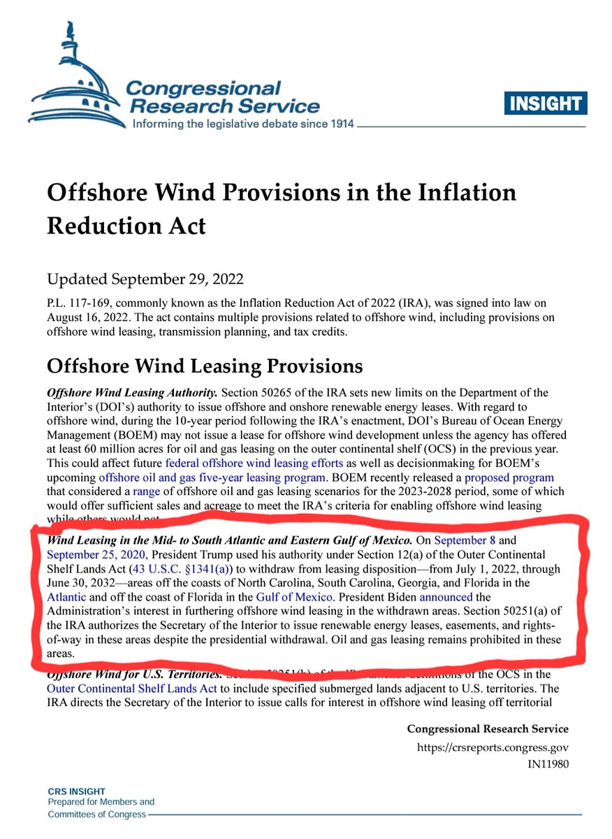 The offshore wind provisions @GovRonDeSantis signed into law are key to restoring the (previously) bipartisan & hard-won federal moratorium on offshore energy development along FL's coasts that DC Democrats ripped open under the IRA! Offshore wind is simply a bad bet for FL🧵1/