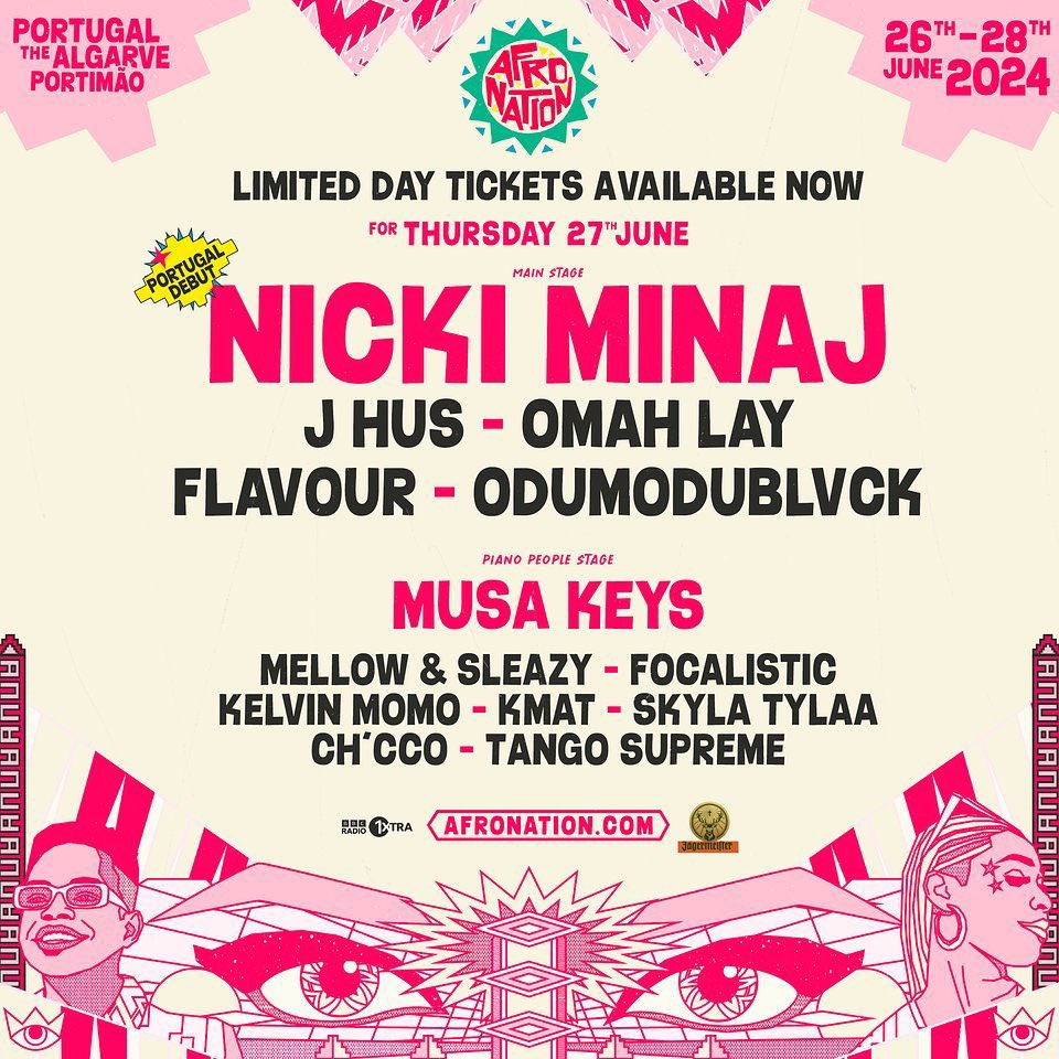 🇵🇹 | @afronation has released EXCLUSIVE single day tickets for @NICKIMINAJ’s headlining show on June 27th, in Portimão, Portugal!

— The festival is 98% SOLD OUT and this batch was added due to high demand from Portuguese Barbz.