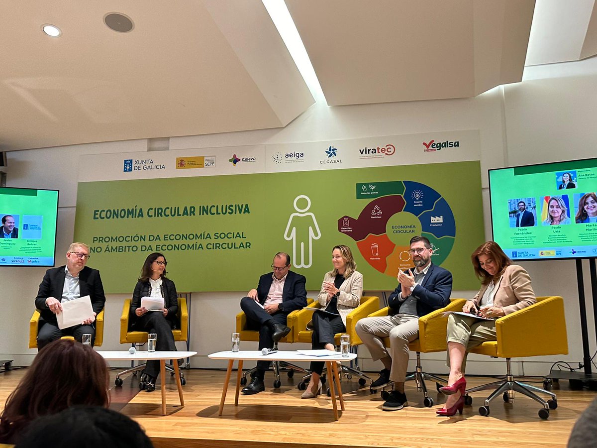 A xerente do Clúster, Ana Botas, moderou unha mesa redonda onde se reflexionou sobre a situación actual, a importancia da estratexia e os compromisos de futuro da economía circular inclusiva #EconomíaSocial #CEEIS