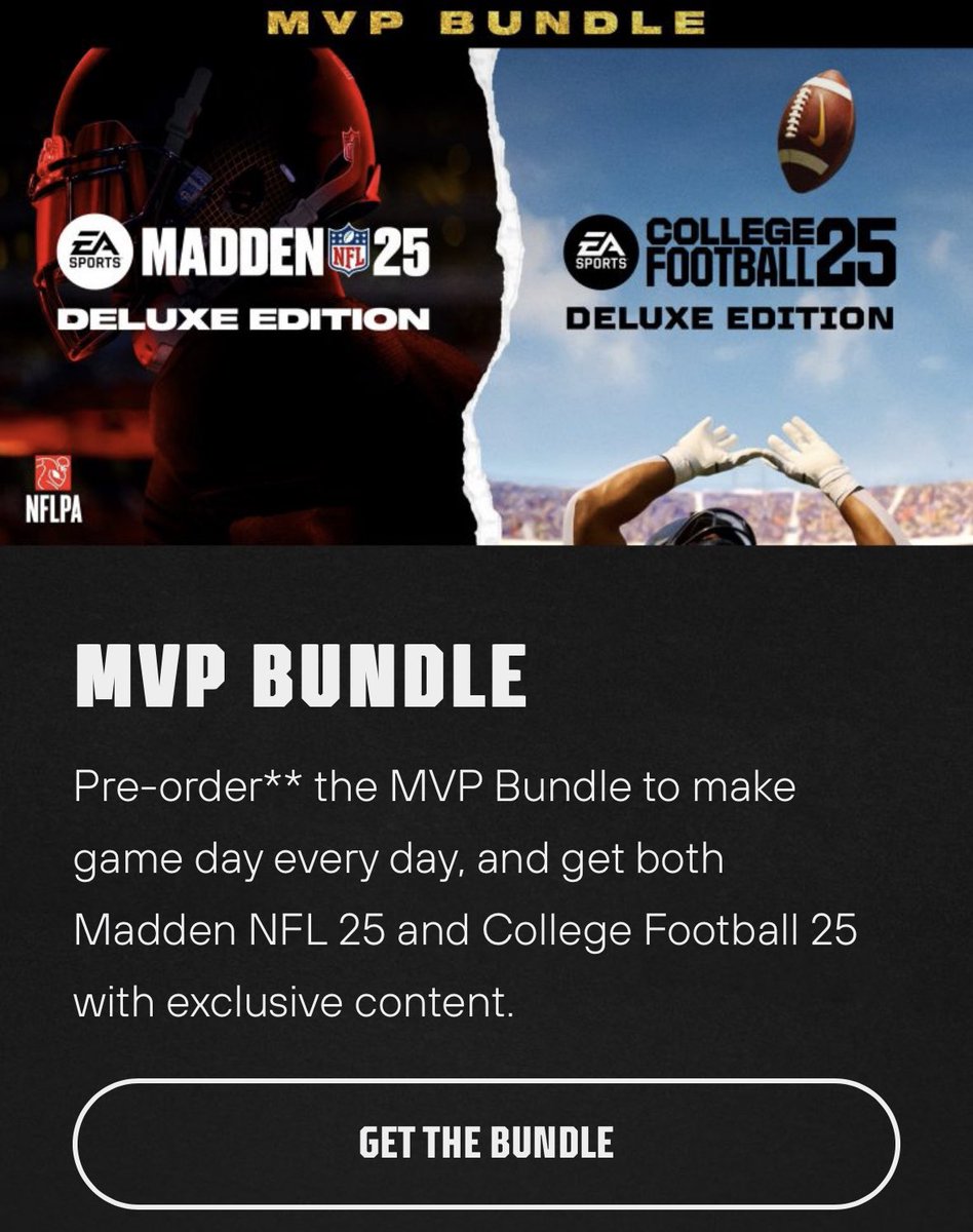 The HYPE is real - lets give away the MVP bundle to someone for College Football and Madden 25!

Just RT and Follow to enter 🤝

Will do Another one later on too.

$150 value