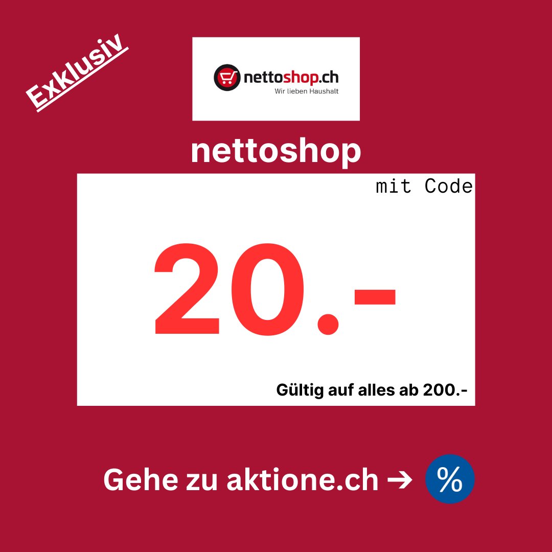 aktionech's tweet image. Nutze diesen exklusiven 20 Franken Rabatt-Gutschein für deinen nächsten Einkauf bei nettoshop!

Hier Code holen ➔ aktione.ch/nettoshop/

#nettoshop #Haushaltsgeräte #Küchenmaschinen 
#Saftpressen #Wassersprudler #Kaffeemaschinen  #grillieren #aktione #aktionen #gutscheine