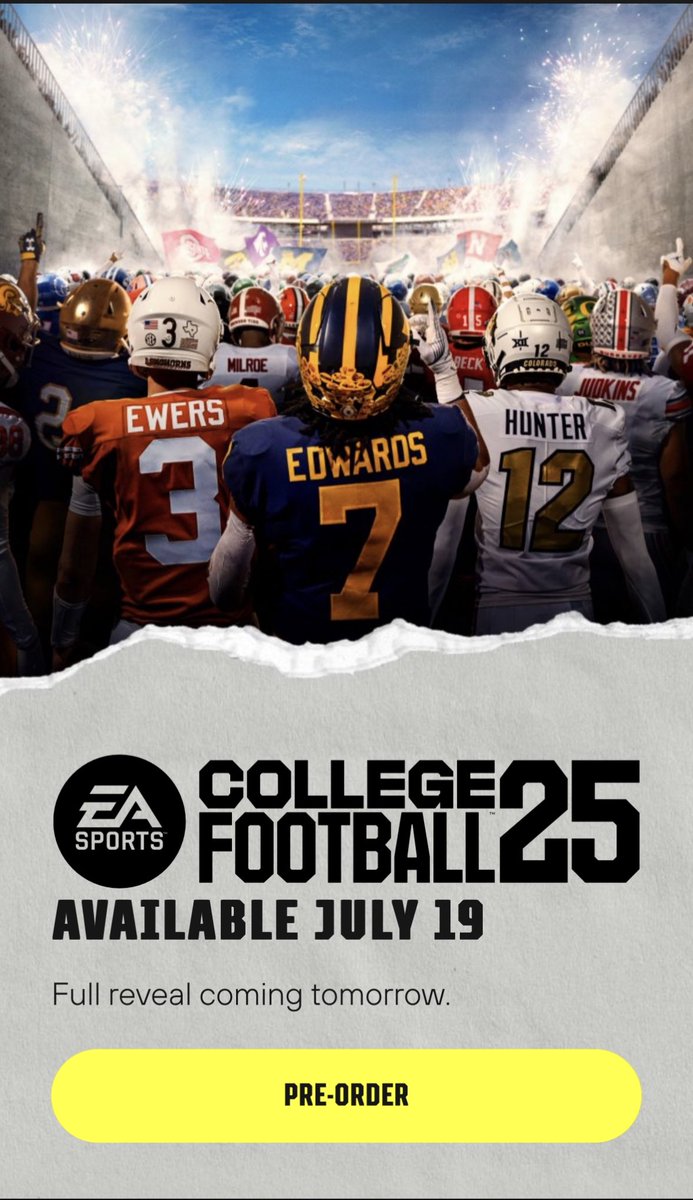 🚨BREAKING NEWS NCAA FOOTBALL 25 is releasing on July 19th and a full gameplay trailer will be released tomorrow. What do y’all hope to see in the game? @EASPORTSCollege #collegefootball25 #ncaafootball #cfb #collegefootball #cfp