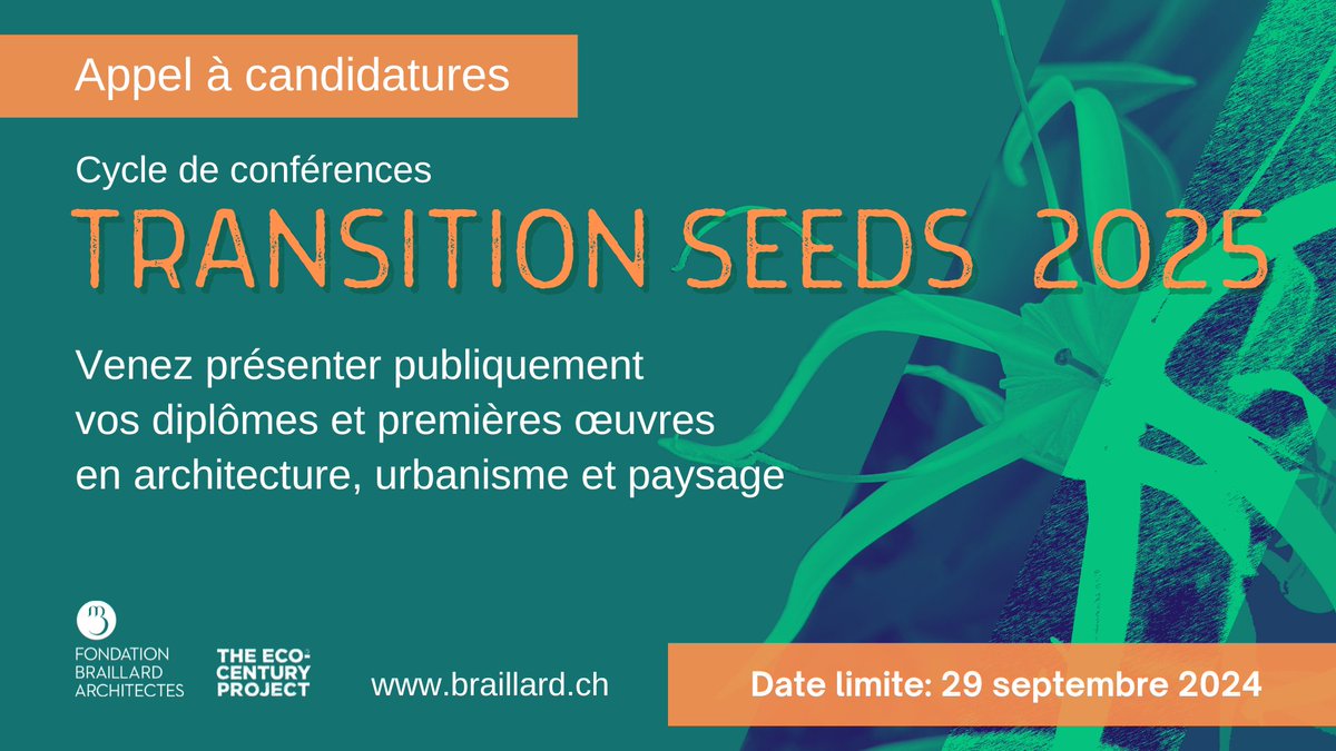 braillard_ch's tweet photo. 𝔸𝕡𝕡𝕖𝕝 𝕒̀ 𝕡𝕣𝕠𝕛𝕖𝕥𝕤 de #diplômes en #architecture, #urbanisme et paysage ancrés dans la transition écologique lancé!

Plus d'infos sur https://t.co/94JCmkZ9rr

#transitionecologique #developpementdurable #changementclimatique #appelaprojet #transitionseeds #conference https://t.co/w6liXwiIo8