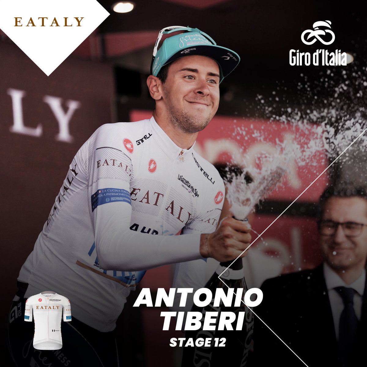 👕 The jerseys after Stage 1️⃣2️⃣ : 🤍 🇮🇹 Antonio Tiberi (TBV) #Eataly 📊 giroditalia.it/classifiche/ #GirodItalia | #jerseys