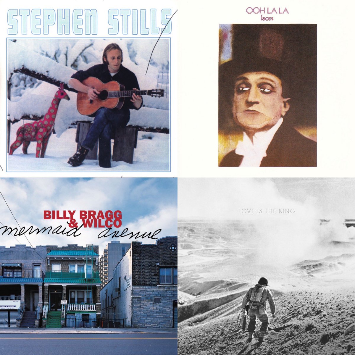 #MúsicaDesobediente Stephen Stills @StillsStephen 1970 #Rock #FolkRock 🇺🇸 | Ooh La La • Faces • 1970 #Rock #SouthernRock 🇬🇧 | Mermaid Avenue @billybragg & @Wilco 1998 #Americana #AltCountry 🇬🇧🇺🇸 | Love Is The King @JeffTweedy 2020 #IndieRock #Americana 🇺🇸