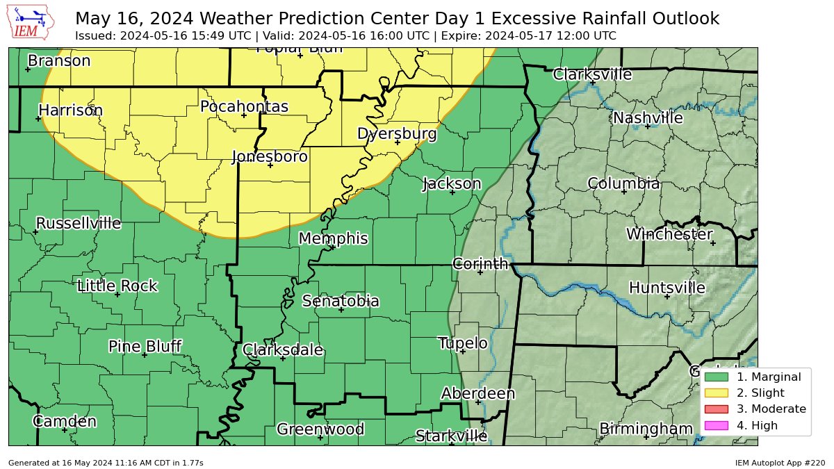 iembot_meg's tweet photo. WPC issues Day 1 Slight Risk Excessive Rainfall Outlook at May 16, 15:49z for MEG https://t.co/SmpDEAQ0HX https://t.co/IUxtGa2GFu