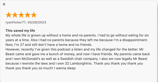 'This saved my life' If I ever need motivation to keep this podcast going, I know I have at least one very enthusiastic fan! They left this review on apple podcasts 🤣. Life changing content. @dsmuelle @ISU_IPM @phytopoetry @alabamaED @travisfaske @ncipmc @CropNetwork @MrBeast