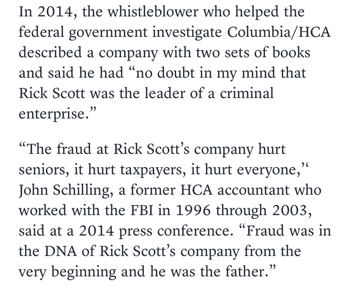The @MiamiHerald today on @SenRickScott rewriting history about the massive fraud at the hospital chain he ran, baselessly claiming political persecution. 

Scott is lucky he's not in prison after @nytimes got the  rubber stamp used to hide records from auditors.