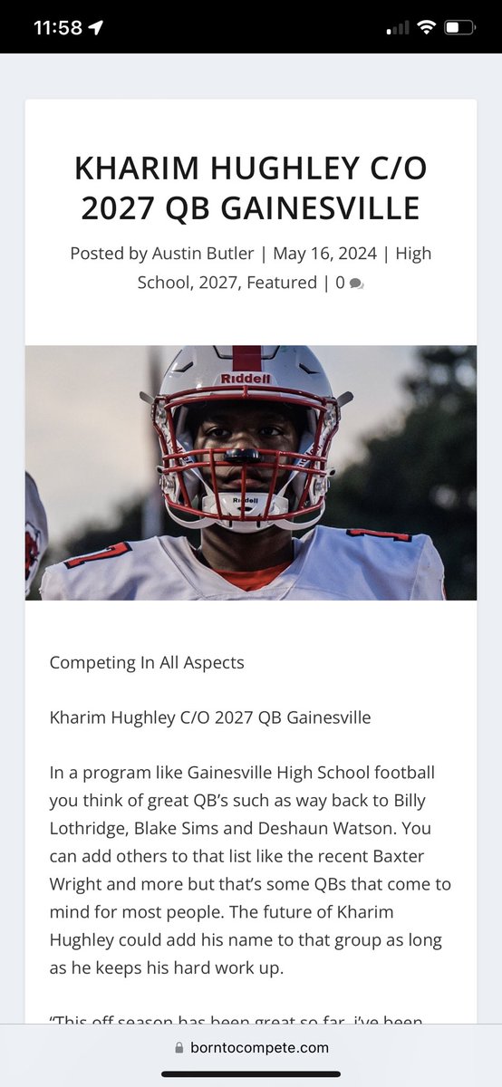 Kharim Hughley C/O 2027 QB Gainesville borntocompete.com/kharim-hughley…