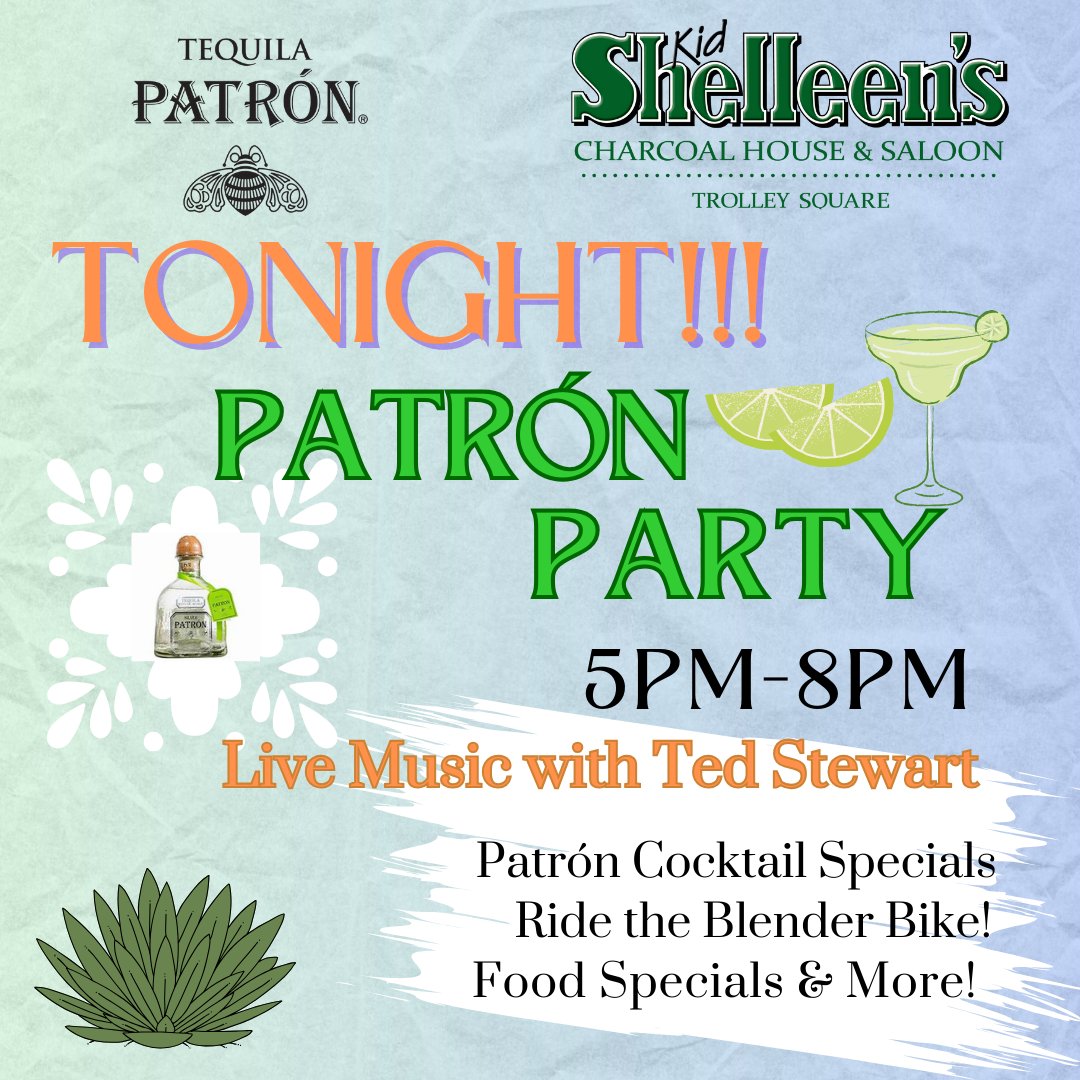 KidShelleensTS's tweet image. TONIGHT'S THE NIGHT!!!  Come party with us!  Listen to the great sounds of Ted Stewart, indulge in Patrón cocktails, and enjoy the food and fun!  See you at 5pm!

#tequilapatron #patioparty #kidshelleenstrolleysquare