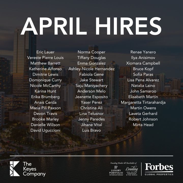 Please join us in welcoming this month's incredible new Realtors to The Keyes Company family. We are thrilled to have you! 

#KeyesRealtors #SouthFloridaRealtors #RealEstate #SouthFloridaRealEstate