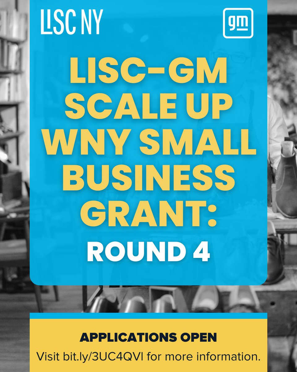 Round four of LISC NY’s “Scale up WNY” grant program, sponsored by <a href="/GM/">General Motors</a>, is open! Supporting underinvested Black and Latino-owned businesses in Western New York with grants ranging from $10k to $15k.

 Apply by 06/16: lisc.org/ny/what-we-do/…