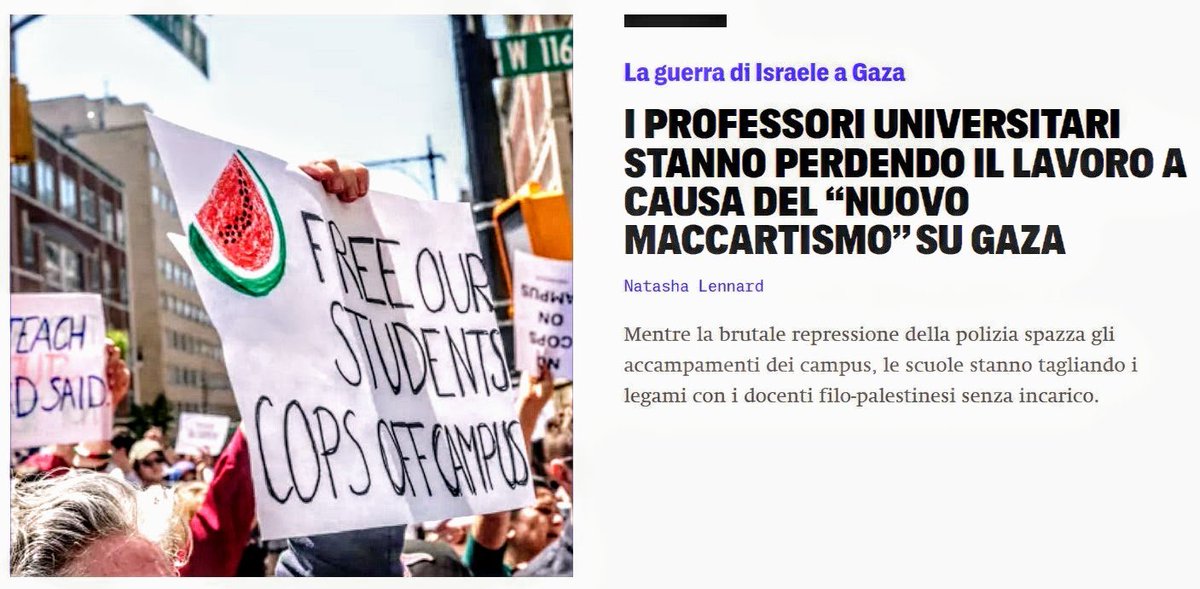 'Gruppi sionisti individuano chi nei campus ha opinioni filo-palestinesi. Le università si trovano quindi ad affrontare pressioni politiche e da parte dei donatori per censurare i professori presi di mira.' #CeasefireNOW #GazaGenocide #Gaza #16maggio theintercept.com/2024/05/16/uni…