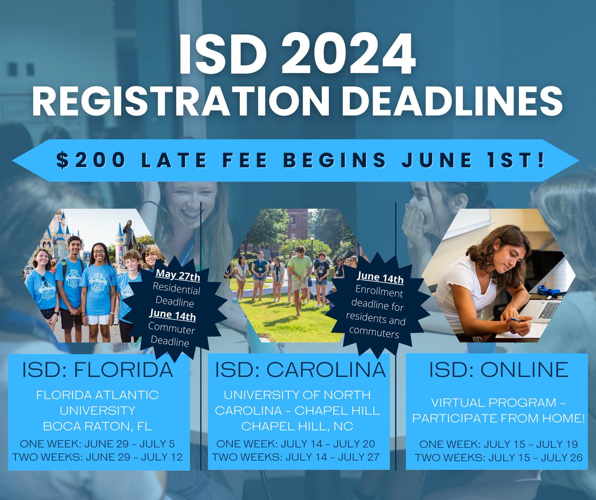ISD 2024 deadlines are fast approaching ⏳ Sign-up now to work with the best speech and debate coaches in the country this summer ☀️