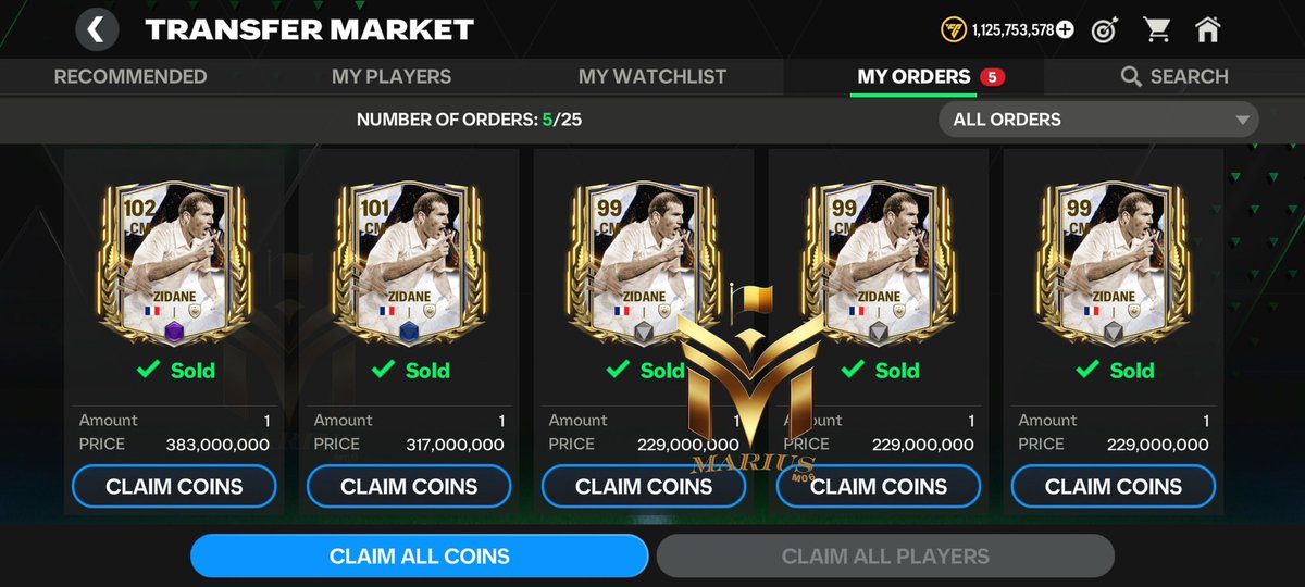 Thanks Zizou, easy coins in one day ✅ Unfortunately we didn't have many Mascheranos to make more coins , it was a good opportunity . I chose to sell the rank cards a few hours ago because I felt the decrease , and I chose to sell the basic version now, because I will invest in