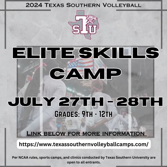 Mark your calendars as camp is right around the corner! Starting with our Beginners Camp June 16th (For a Discounted Rate). You can check out our camp information following the link in our bio or visiting texassouthernvolleyballcamp.com to get registered!