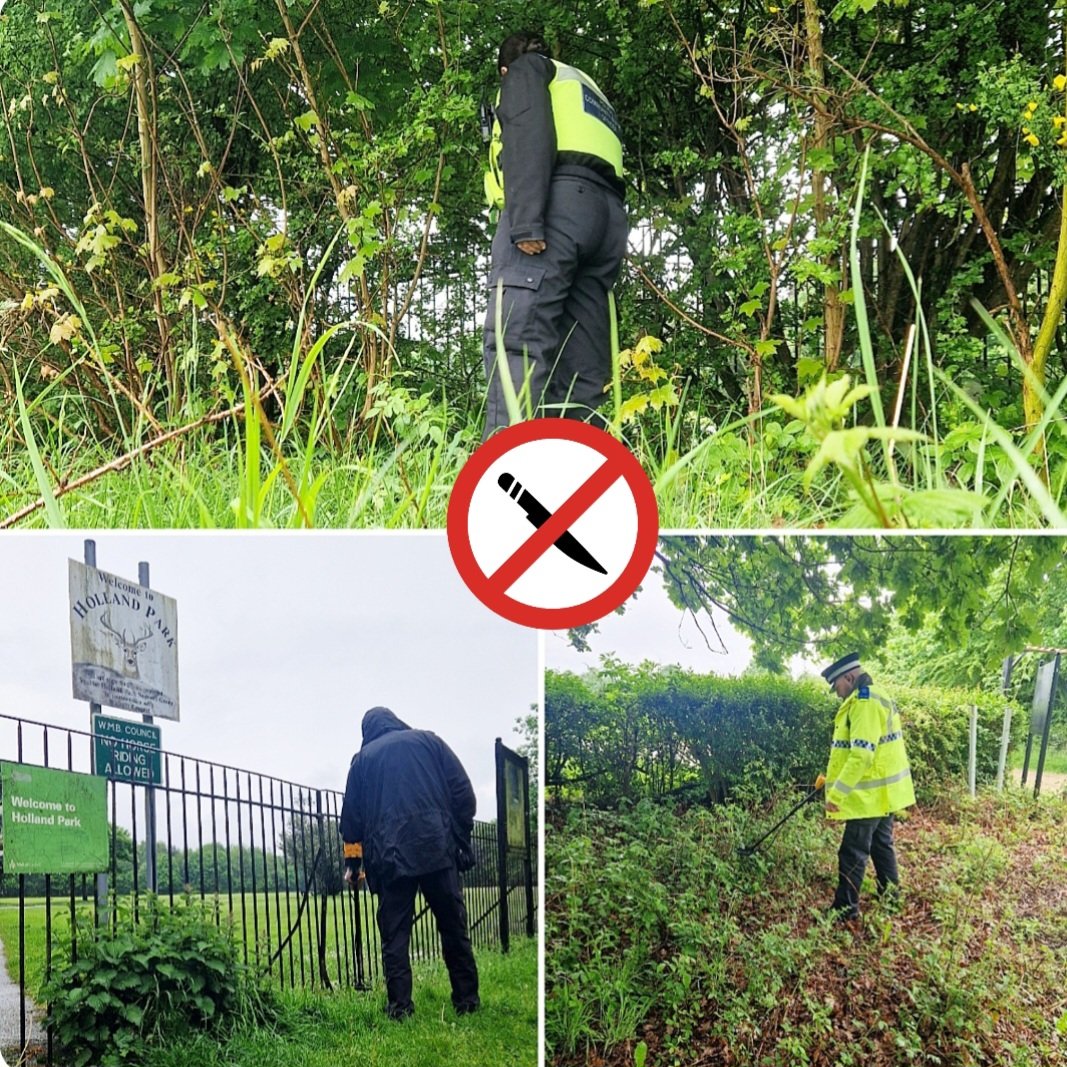 👀🌳🪧 The team are out conducting more routine weapon sweeps across our neighbourhoods at green spaces, recreational areas and parks central to wider housing estates. One of these was Holland Park, Brownhills. Thankfully, no items found. 🚫🔪