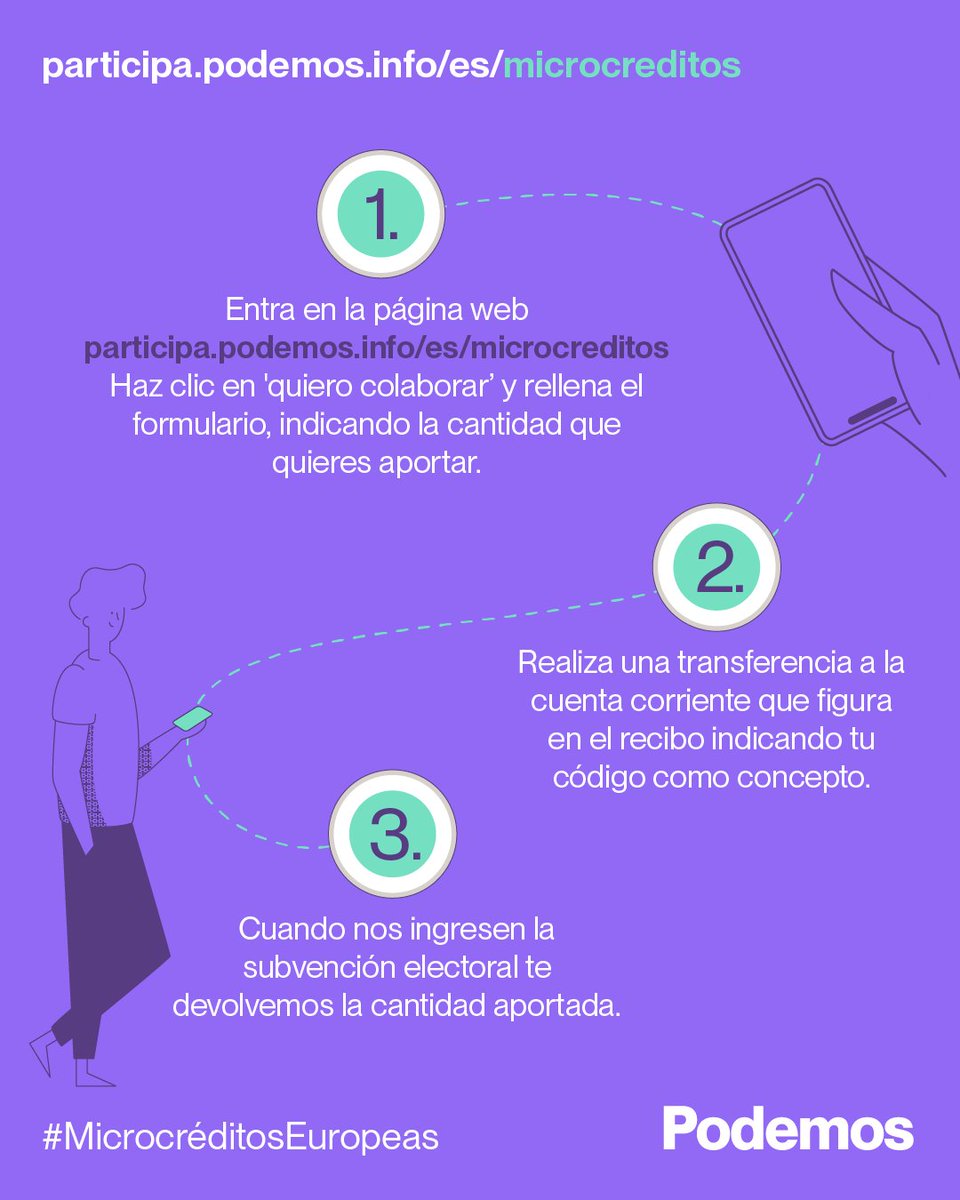 La próxima campaña electoral la hacéis vosotras y vosotros 💜

Ya podéis entra en ➡️ participa.podemos.info/es/microcredit… y apoyar con vuestros microcréditos el camino a las europeas del 9 de junio. 

Sigamos haciéndolo posible juntas y sin pedirle dinero a los bancos. #MicrocréditosEuropeas