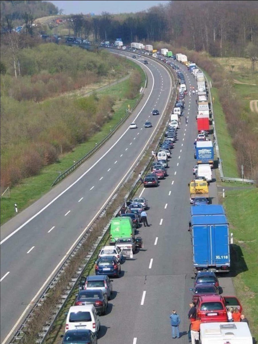 When traffic comes to a complete stop in Germany, the drivers, (by law) must move towards the edge of each side to create an open lane for emergency vehicles. We call it a “rescue lane” and it can save lives.