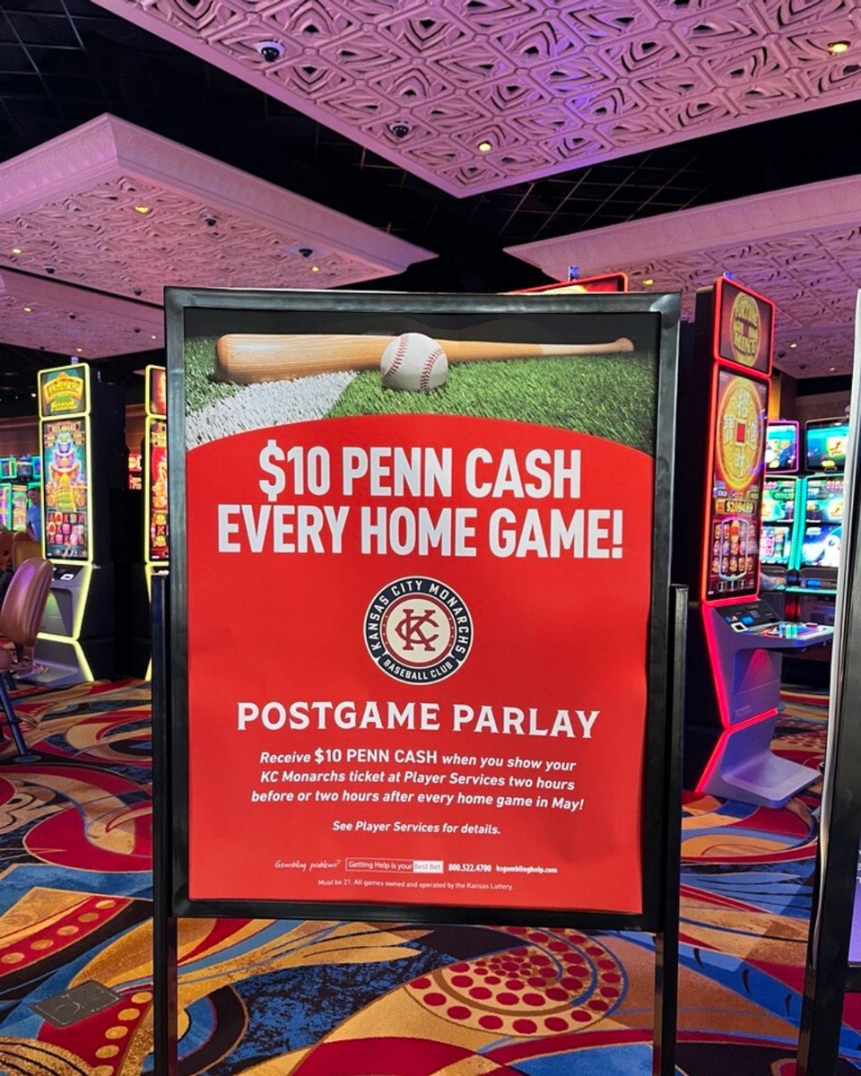 Today through Wednesday, May 22, @kscitymonarchs are playing every night, which means 7 nights in a row to receive $10 PENN Cash! 😉Show your game day ticket at Player Services 2 hours before or 2 hours after the games to receive your PENN Cash! 💸