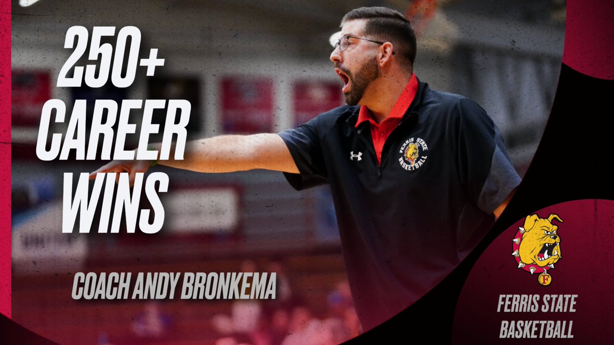 MILESTONE MOMENT! Ferris State men's basketball head coach Andy Bronkema notched his 250th career win during the Bulldogs' run to the NCAA D2 Midwest Regional Championship & Elite Eight finish this past season! Congrats @CoachBronks @FerrisMBBALL