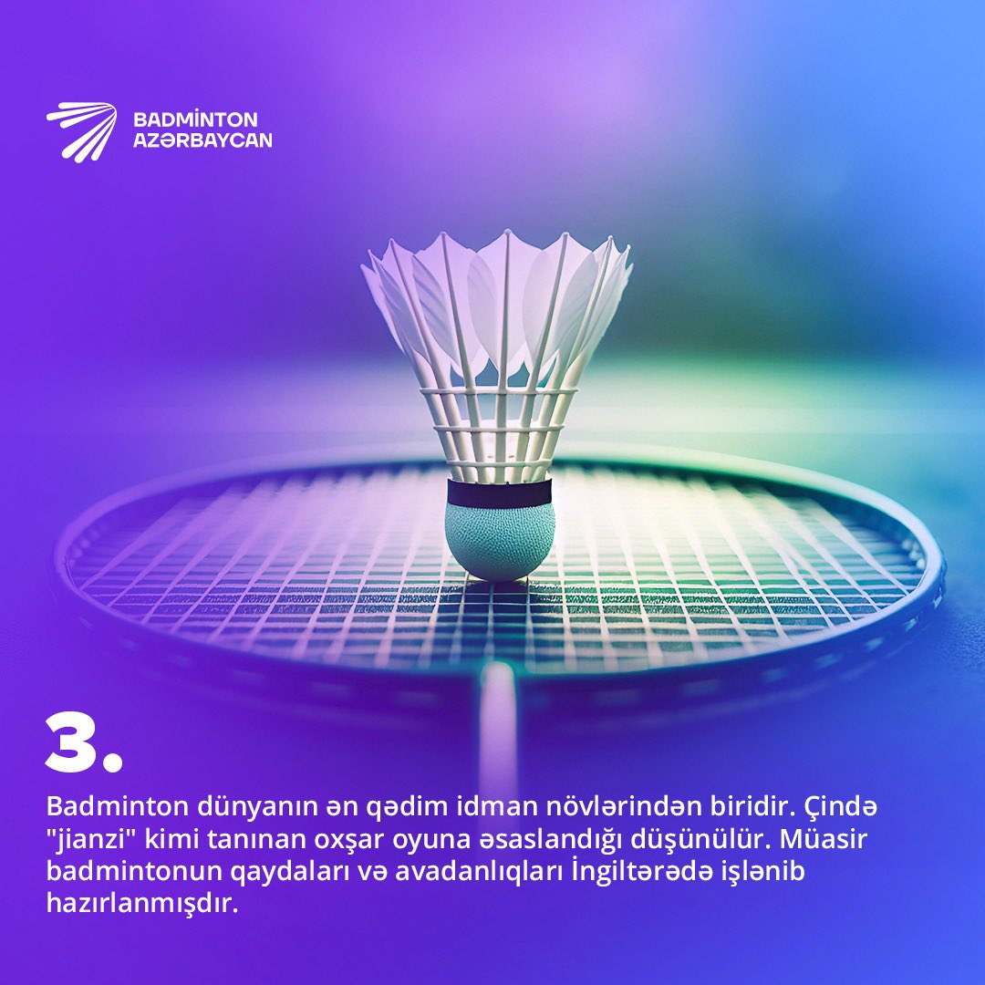 Badminton haqqında bu faktları bilirsiniz? 🤔

Şərh bölməsində badminton haqqında bildiyiniz digər faktları qeyd etin. ⬇️

#badmintonazerbaijan #facts