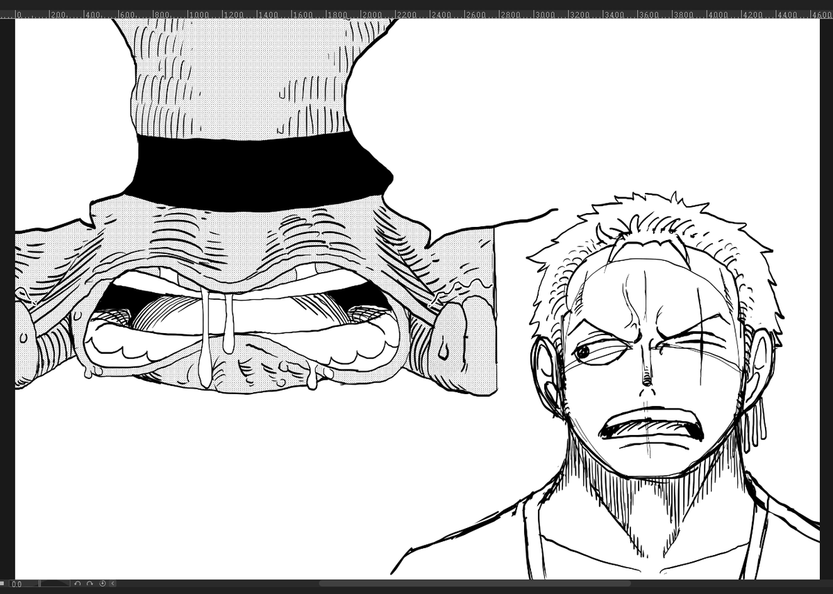 🗣️🗣️🗣️<NEW PEN)
I still like to practice the funny pirate art. Left doodle is a redraw of a rather sad panel from the manga. Zoro was drawn by me. 