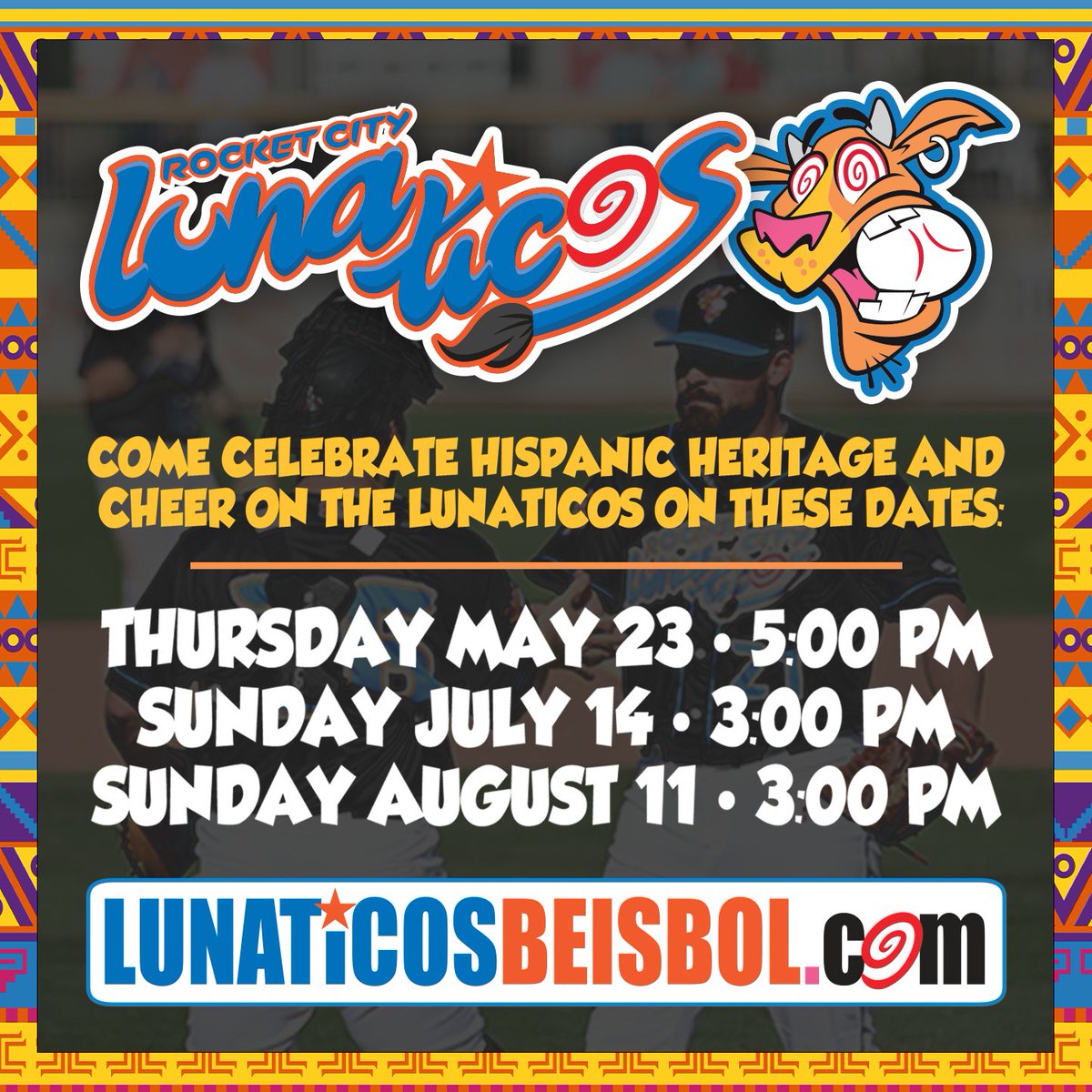 The Lunaticos de Rocket City return in one week as part of @MiLB's #CopadelaDiversión initiative! We'll have a @milagrotequila Yard Mug giveaway for the first 1,500 fans 21+, which includes $5 margarita fill-ups all game long! lunaticosbeisbol.com