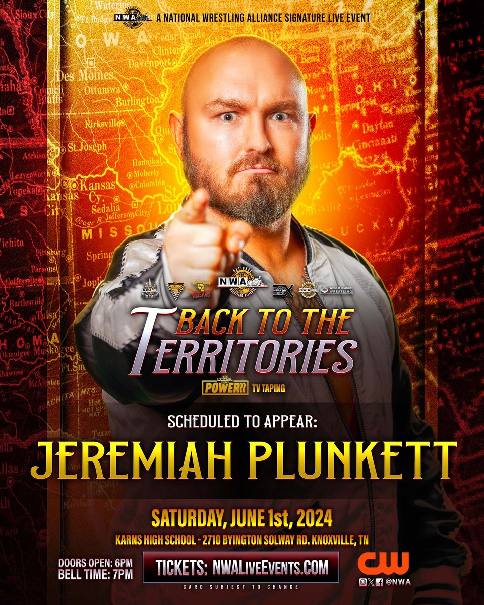 🚨 Guess who’s back. Back again. Plunkie’s back. Tell a friend. …to come to Karns H.S. in Knoxville, TN on Sat., June 1st for @nwa Back to the Territories, a #NWAPowerrr taping for @TheCwApp! 🎟️ Tickets at NWALiveEvents.com or app.givebacks.gives/karnsfootball/…. Don’t miss out!