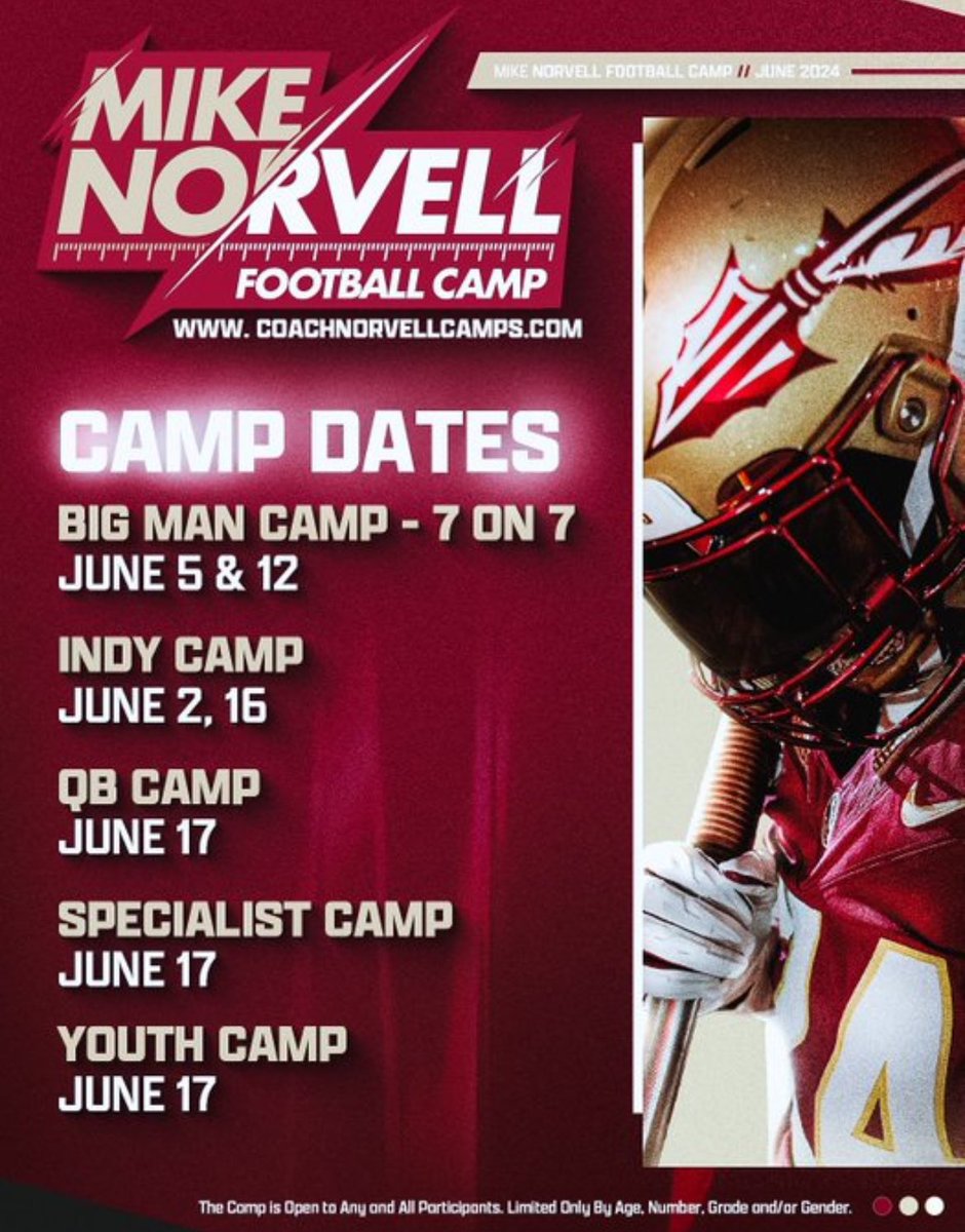 Glad to receive an invitation to a @FSUFootball camp! @Coach_Norvell @ThomsenChris @CoachAAtkins