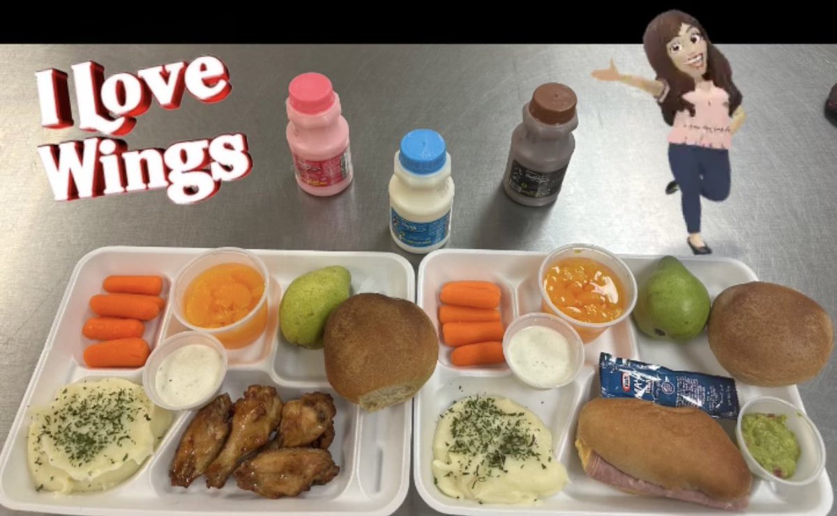 Hello 👋🏻 Knights!! 👀 Today’s Menu: Chicken Wings, or Ham & Cheese Torta, Avocado 🥑 both with Mashed Potatoes 🥔, Dinner Roll 🍞, Baby Carrots 🥕, Ranch Dressing, Pear 🍐, Mandarin Oranges 🍊 and Variety of Milk 🥛😬🙌🏼 #TEAMSISD @Ituarte_ES