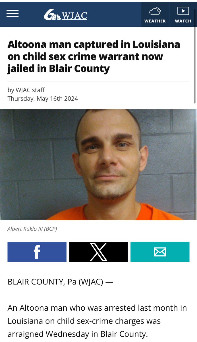 Albert “AJ” Kuklo III was arrested on April 11th by the US Marshals in the New Orleans area.

Police say Kuklo is accused of sexually assaulting multiple young girls, over several years, in Altoona and Claysburg.

Court records show that Kuklo is charged with more than 120