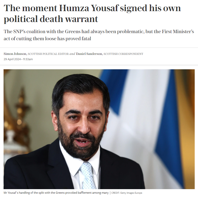 DAN TOLD YOU SO WHEN HE TOOK OFFICE!

 THE TELEGRAPH: 'The moment Humza Yousaf signed his own political death warrant'

 telegraph.co.uk/politics/2024/…

 #DanToldYouSo #ScottishPolitics #Ukpolitics @humzayousaf  @thesnp