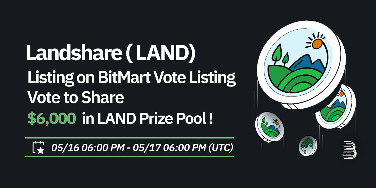 🎉 @Landshareio is now live on the BitMart Vote Listing as of May. 16th, 2024! 🔥Vote for $LAND to get listed and win airdrops 🔥 💪Cast your vote now: bitmart.com/voting-detail/… 📥Get your NFT to vote:bitmart.com/nft/en-US/coll… 👉Learn more: support.bitmart.com/hc/en-us/artic…
