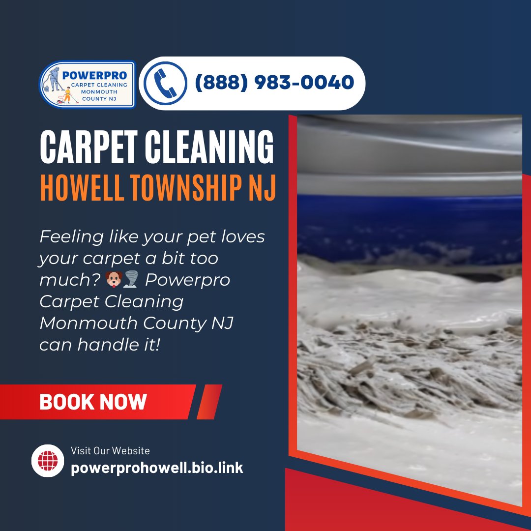 Carpet Cleaning Howell Township NJ
google.com/maps?cid=22010…
📞(888) 983-0040
Is your furry friend showing a little too much love to your carpet? 🐶🌪️ Don't worry, Powerpro Carpet Cleaning Monmouth County NJ is here to save the day! 
#carpetcleaning #howelltownshipnj