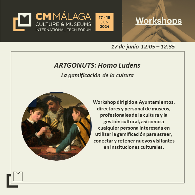 ▶️ @JavierMart60747 (COO) y @sirtoral (CEO), Fundadores de @artgonuts, impartirán un taller titulado 'Homo Ludens: la gamificación de la cultura'   📆 Lunes 17 de junio 12:05 h. ➡ Programa: cmmalaga.fycma.com/programa/  📆 #CMMálaga se celebra los días 17 y 18 de junio en @Fycma.
