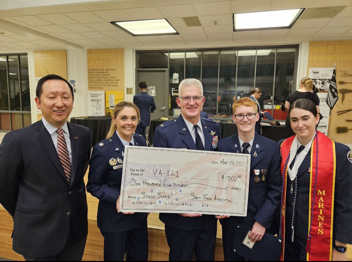 Space Force JROTC (@sfjrotc) on Twitter photo Thank you to the Washington DC Chapter of <a href="/SpaceForceAssoc/">Space Force Association</a> for your donation to <a href="/VA821/">VA-821 SFJROTC</a> during Tuesday’s award presentation event. Community #connection provides additional resources to launch #citizens of #character with #space-vision. <a href="/HQAFJROTC/">AFJROTC</a> + <a href="/SpaceForceDoD/">United States Space Force</a> <a href="/USSF_STARCOM/">Space Training and Readiness Command (STARCOM)</a>. Thank you to the Washington DC Chapter of <a href="/SpaceForceAssoc/">Space Force Association</a> for your donation to <a href="/VA821/">VA-821 SFJROTC</a> during Tuesday’s award presentation event. Community #connection provides additional resources to launch #citizens of #character with #space-vision. <a href="/HQAFJROTC/">AFJROTC</a> + <a href="/SpaceForceDoD/">United States Space Force</a> <a href="/USSF_STARCOM/">Space Training and Readiness Command (STARCOM)</a>.