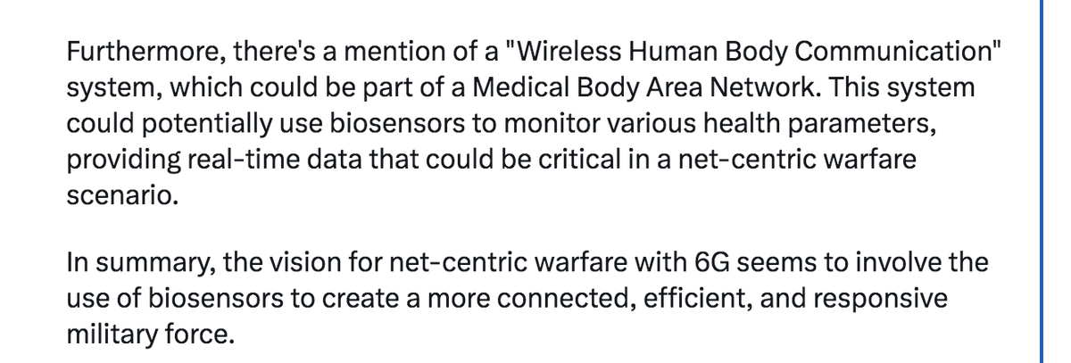 Yo Grok does the vision for net-centric warfare with 6G involve biosensors?