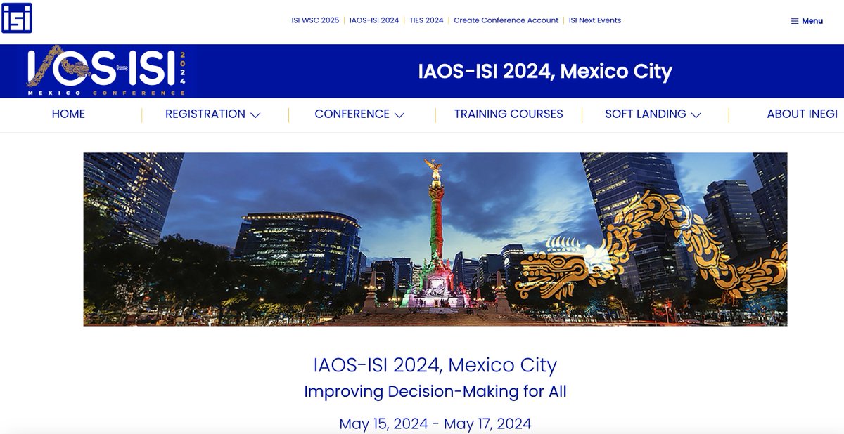 Happy to be in Mexico to deliver a keynote at the IAOS – ISI 2024 International Statistics Conference “Improving Decision-Making for All” organized by @IAOS_Stat, @IntStat and @INEGI_INFORMA. Looking forward for a productive discussion. Learn more: isi-next.org/conferences/ia…