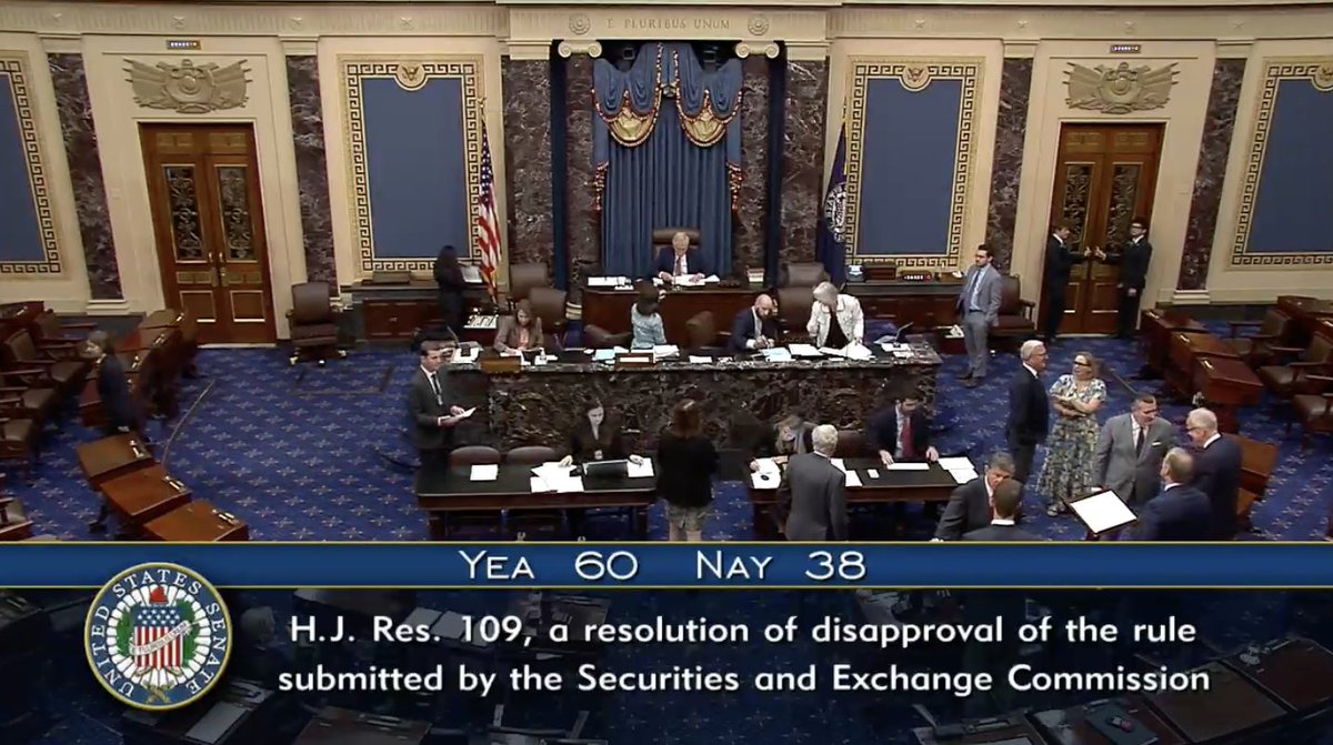 BREAKING: 🇺🇸 Legislation that would overturn SEC rule preventing highly regulated financial firms from custodying #Bitcoin and crypto PASSES the Senate.
