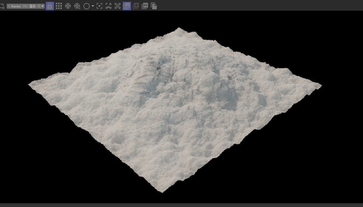 Kito_95's tweet photo. Testing snow material in Redshift. Maybe the noise node caused erroneous black spots in the middle of the model, which added more detail to the material itself. Although I really want to know how to achieve this kind of detail using normal methods.😭😭
#c4d #3danimation #redshit https://t.co/1UJ12VZ2e6