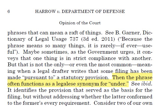 When #SCOTUS statutory interpretation doubles as a legal writing tip: Changing “pursuant to” to “under” almost always retains what you mean and improves readability. (h/t to ⁦@legalwritingpro⁩ for that lesson!) #appellatetwitter #legalwriting