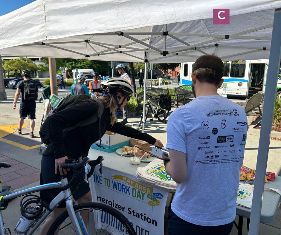 The Menlo Park team welcomed bicyclists at the Menlo Park @Caltrain station this morning for the Bay Area #BiketoWorkDay. 

Join us today for our Bike to Library event at the Main Library (800 Alma St.) at 2 p.m.

Learn more: bit.ly/3WKWzkO

Check out our staff on site!