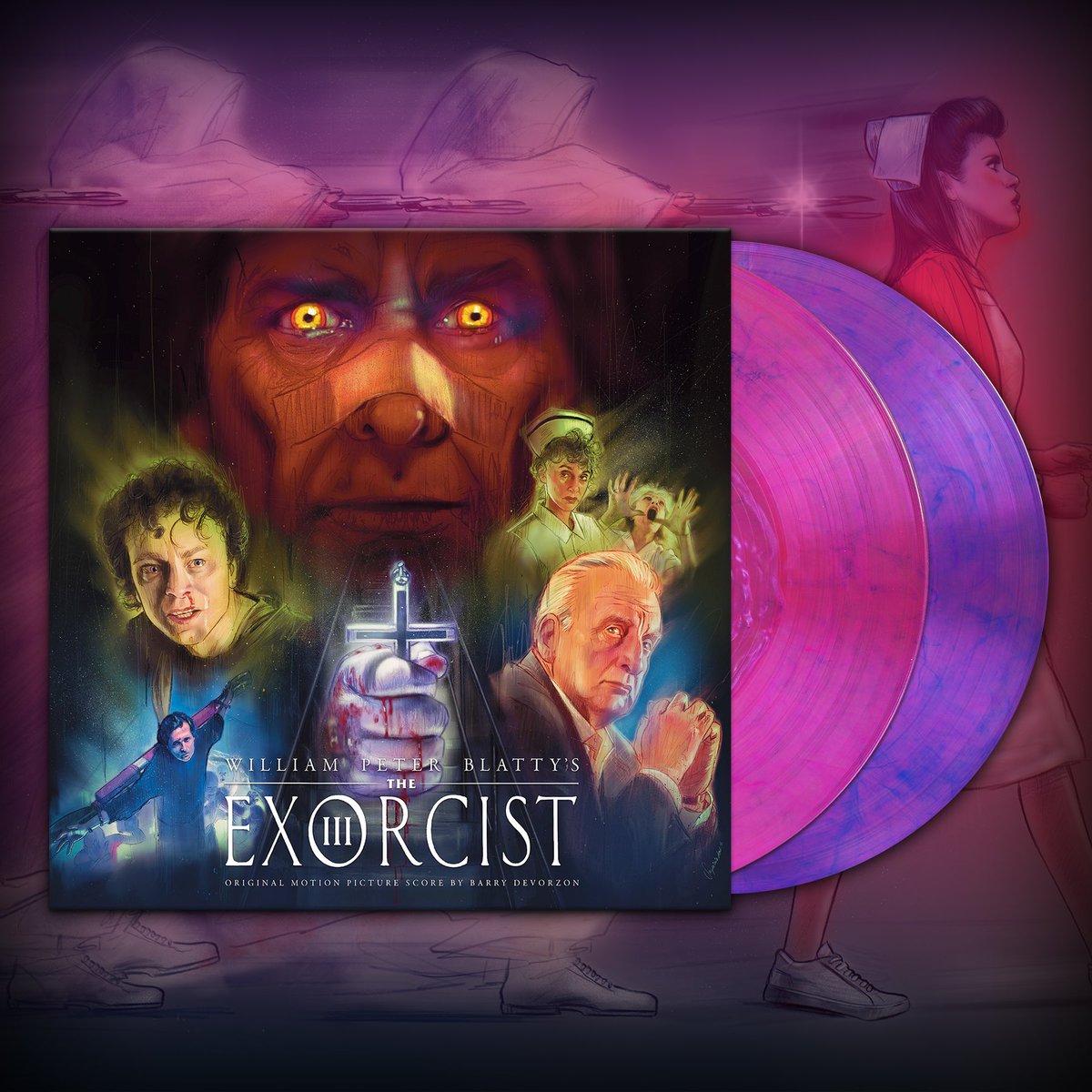 On Sale Tomorrow at 7AM CT! THE EXORCIST III Original Motion Picture Score 2xLP by Barry DeVorzon (The Warriors, Night Of The Creeps). Available for the first time in any format, Waxwork is beyond thrilled to release THE EXORCIST III as a deluxe double vinyl album featuring the