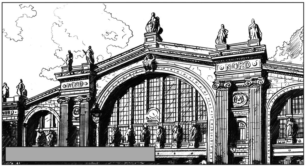 La gare du Nord, #Paris. Case crayonnée de mon #adaptation en #BD de l'œuvre de Claude Aveline, 'La double mort de Frédéric Belot'. #Illustration #Drawing #bandedessinée #romanpolicier #detectivenovel #romangraphique #graphicnovel #comics #2dart