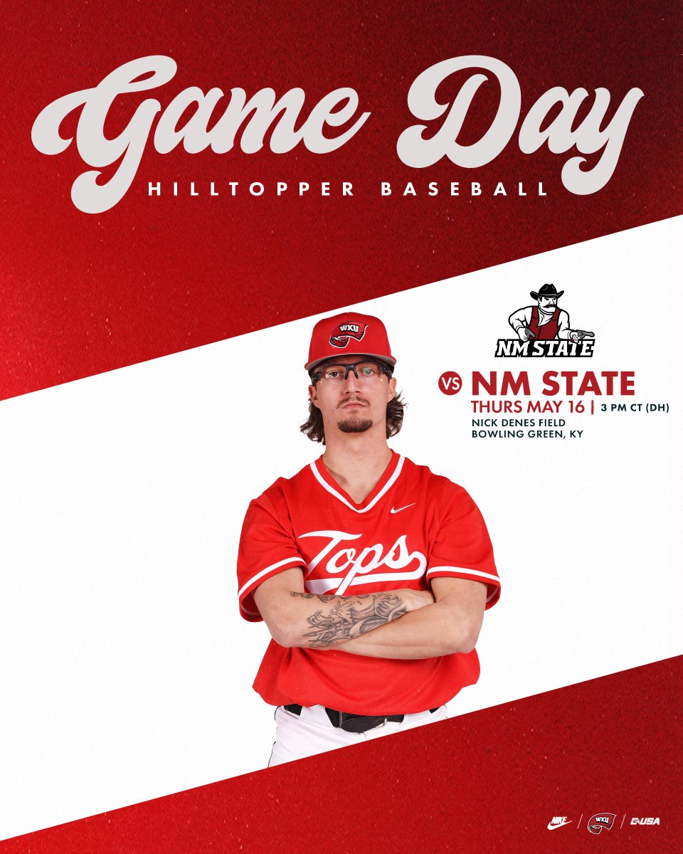 Let's play ✌️ 🆚 New Mexico State ⌚️ 3 PM CT (DH) 📍 Bowling Green, Ky. 🏟️ The Nick 📻 ESPNKY 102.7 🎙️ goto.ps/WKUBaseVN 📊 goto.ps/WKUBaseStats #GoTops | #Team105