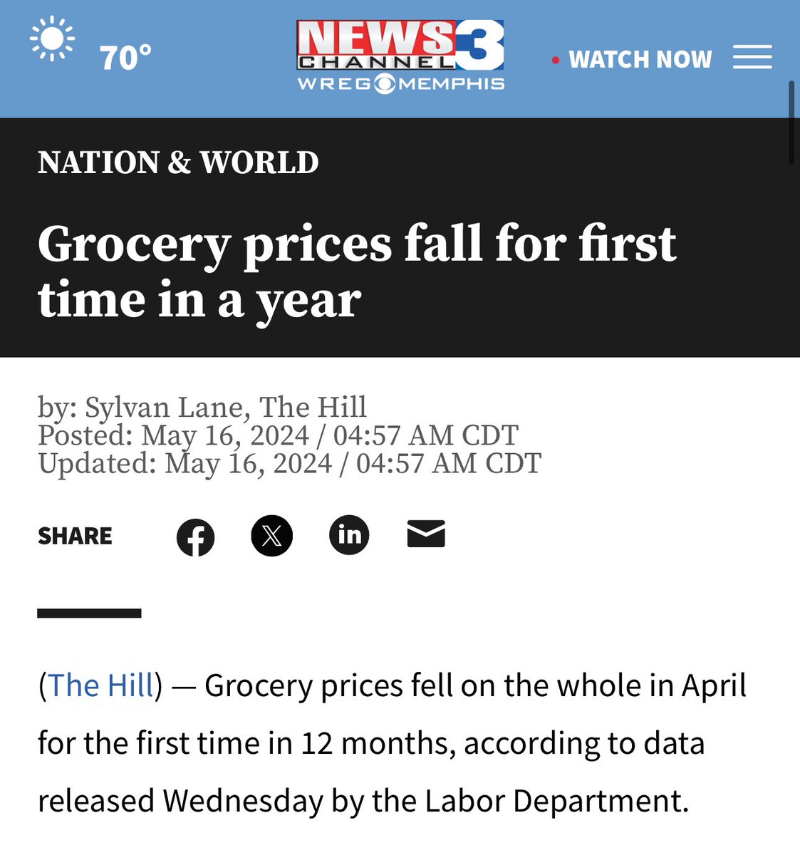 LABOR DEPT: “Grocery prices fell on the whole in April for the first time in 12 months…” thehill.com/business/46660…