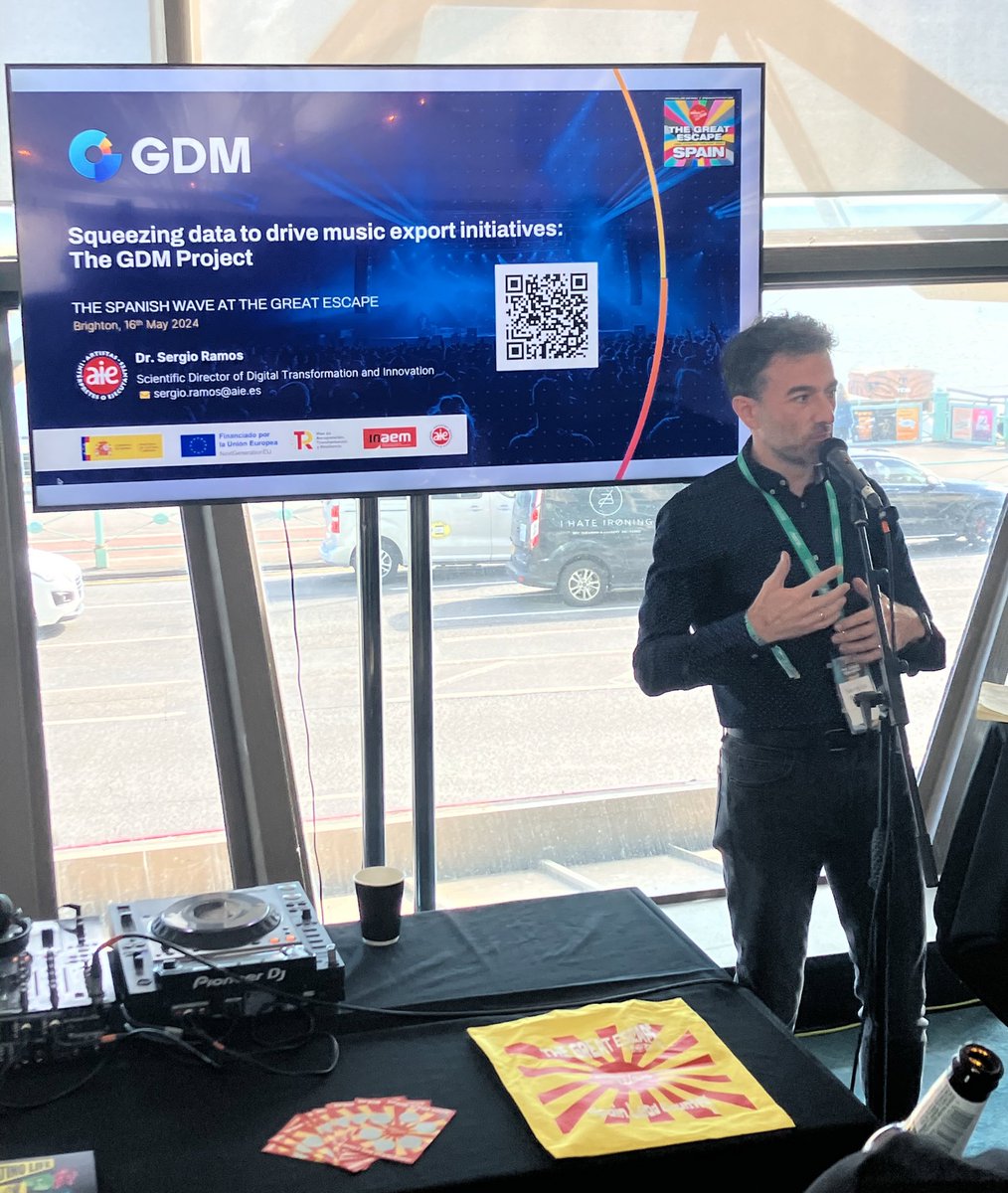 AIE presente en la “Meet the spaniards reception” de The Spanish Wave, en el marco de <a href="/thegreatescape/">The Great Escape</a>. Allí, el director de Transformación Digital e Innovación de AIE, Sergio Ramos, ha ofrecido una charla sobre "Squeezing data to drive music export initiatives: The GDM project”.