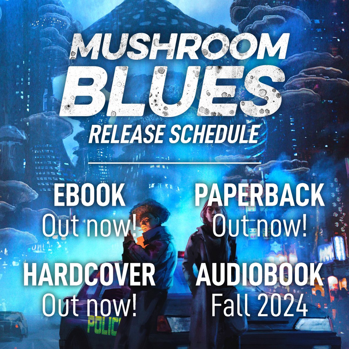 #MushroomBlues is OUT NOW in paperback/hardcover/eBook, perfect for fans of:
🍄 Fungi
🔎 Police procedurals
🏃‍♂️ Fast pacing
👁️ Psychedelics
😱 Body horror

Paperback: amzn.to/3VoOBNF
Hardcover: amzn.to/3vs5nAO
eBook/KU: a.co/d/fIKaQ9q
Audiobook (Fall 2024)